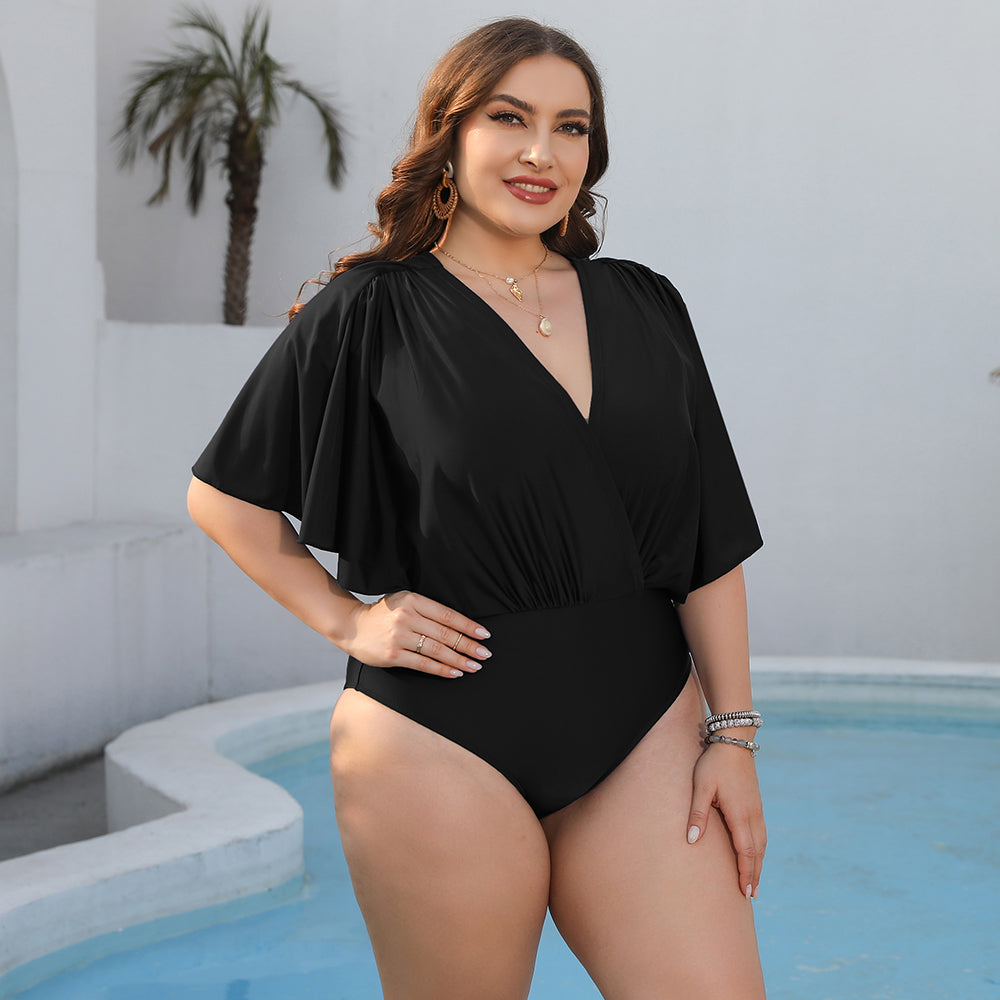 Plus Size Ruched Surplice Neck One-Piece Swimsuit - Women’s Clothing & Accessories - Swimwear - 3 - 2024