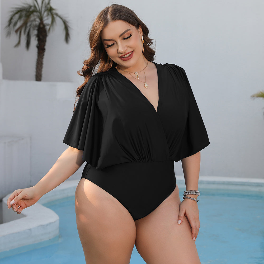 Plus Size Ruched Surplice Neck One-Piece Swimsuit - Women’s Clothing & Accessories - Swimwear - 5 - 2024