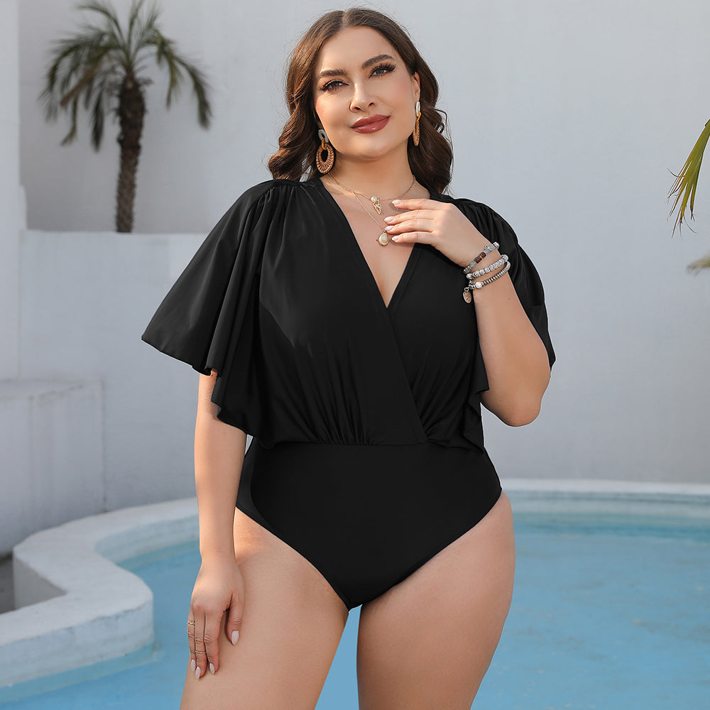 Plus Size Ruched Surplice Neck One-Piece Swimsuit - Women’s Clothing & Accessories - Swimwear - 4 - 2024