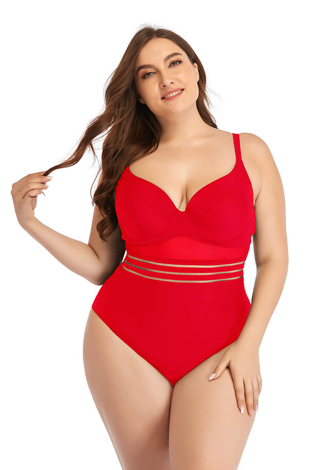Plus Size Spliced Mesh Tie-Back One-Piece Swimsuit - Red / L - Women’s Clothing & Accessories - Swimwear - 4 - 2024