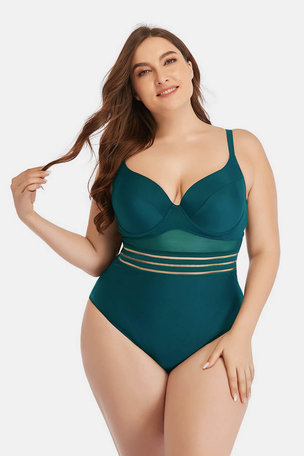 Plus Size Spliced Mesh Tie-Back One-Piece Swimsuit - Green / L - Women’s Clothing & Accessories - Swimwear - 1 - 2024