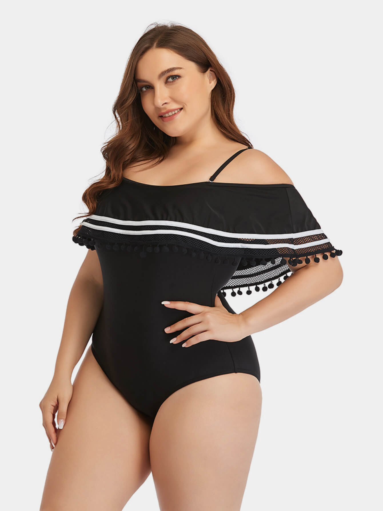 Plus Size Striped Cold-Shoulder One-Piece Swimsuit - Women’s Clothing & Accessories - Swimwear - 3 - 2024