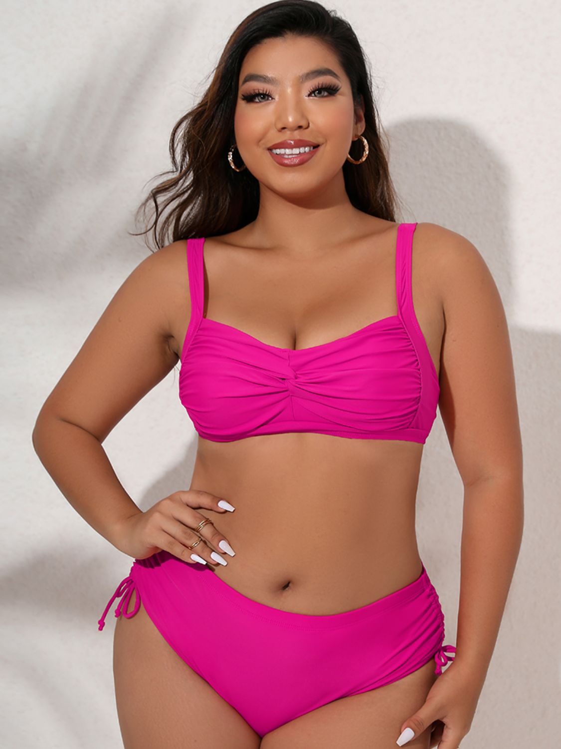 Plus Size Twist Front Tied Bikini Set - Pink / L - Women’s Clothing & Accessories - Swimwear - 4 - 2024