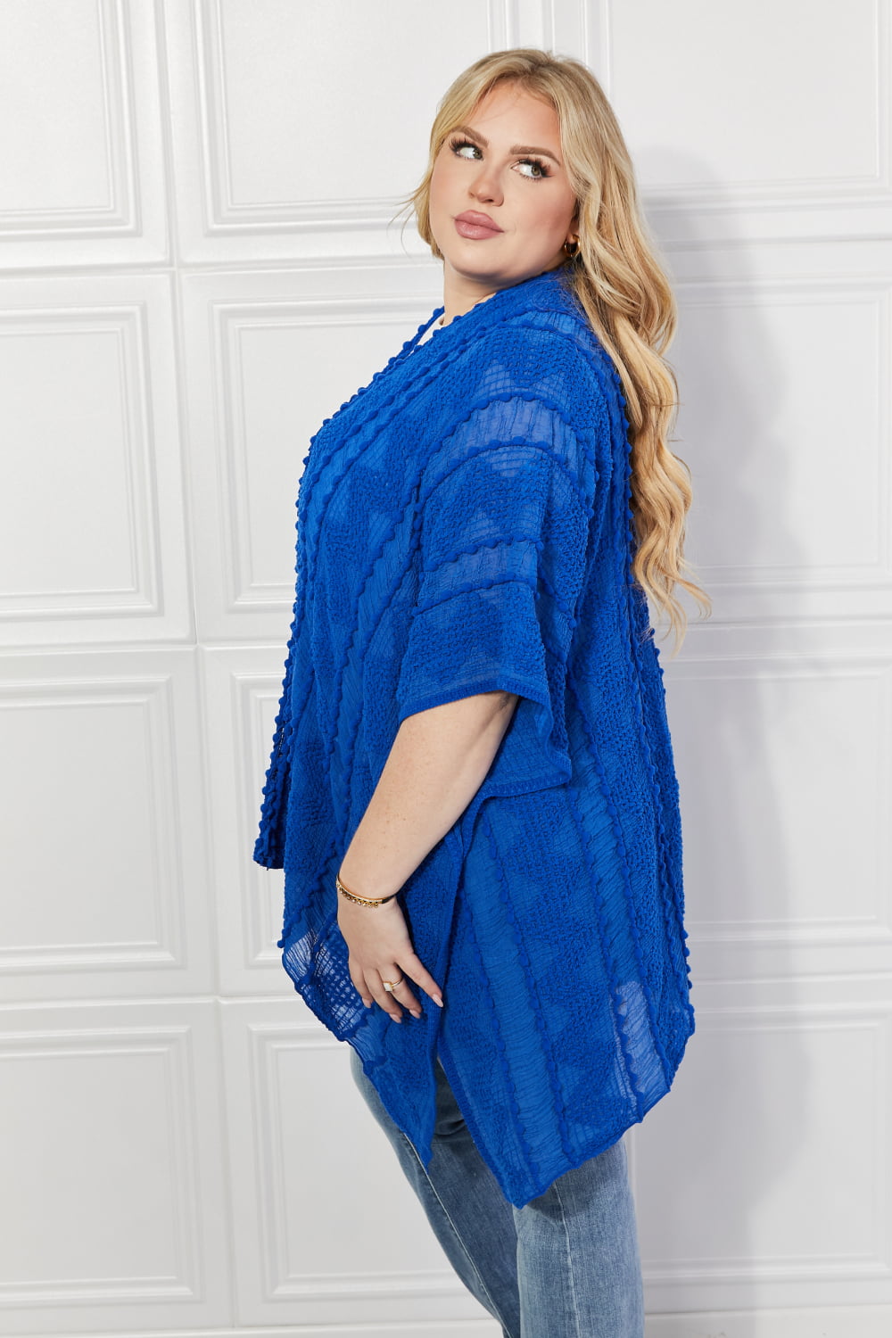 Pom-Pom Asymmetrical Poncho Cardigan in Blue - Blue / One Size - Women’s Clothing & Accessories - Outerwear - 9 - 2024
