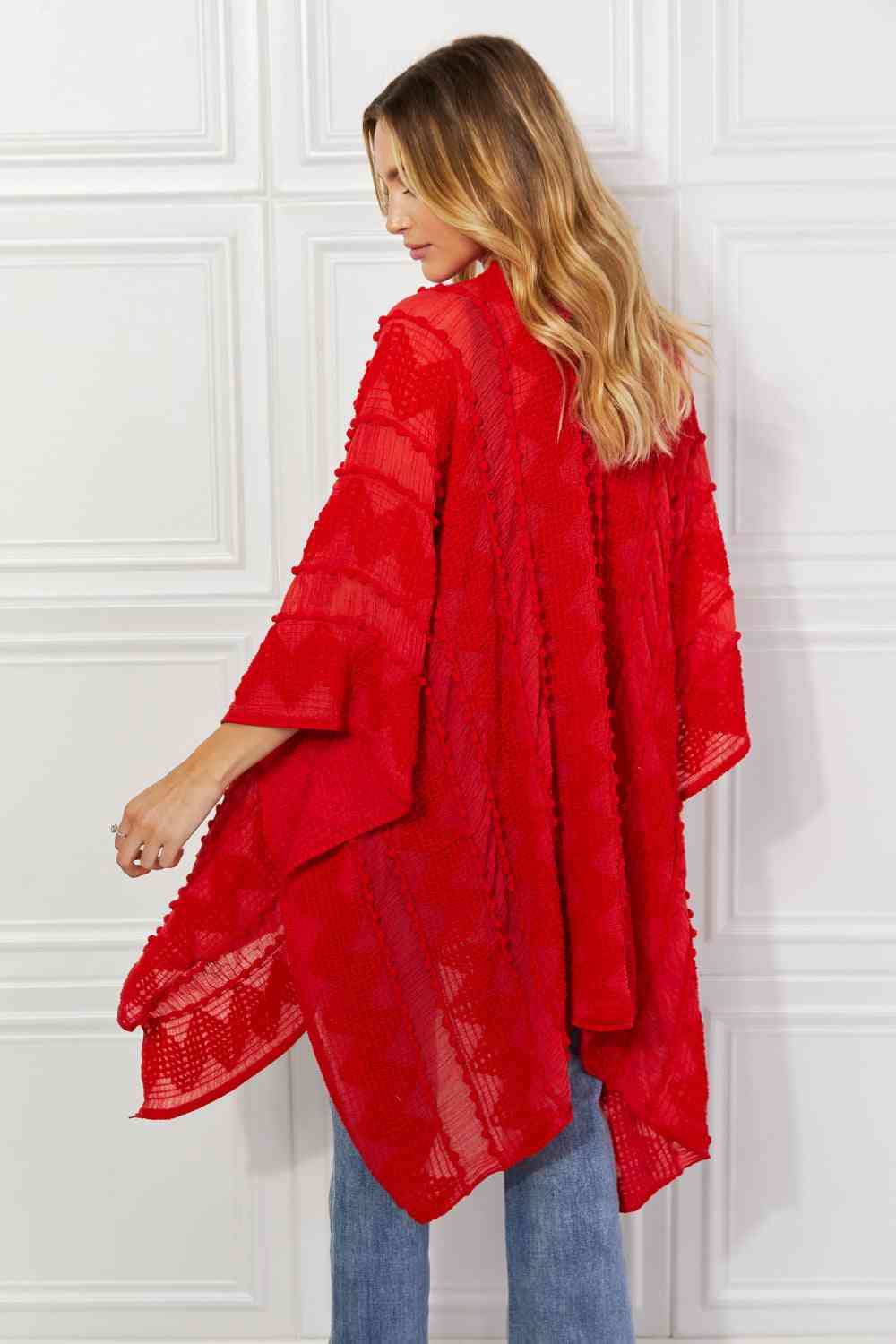 Pom-Pom Asymmetrical Poncho Cardigan in Red - Red / One Size - Women’s Clothing & Accessories - Outerwear - 10 - 2024