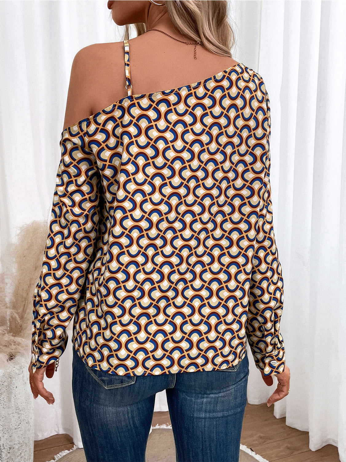 Printed Asymmetrical Neck Long Sleeve Top - Women’s Clothing & Accessories - Shirts & Tops - 2 - 2024