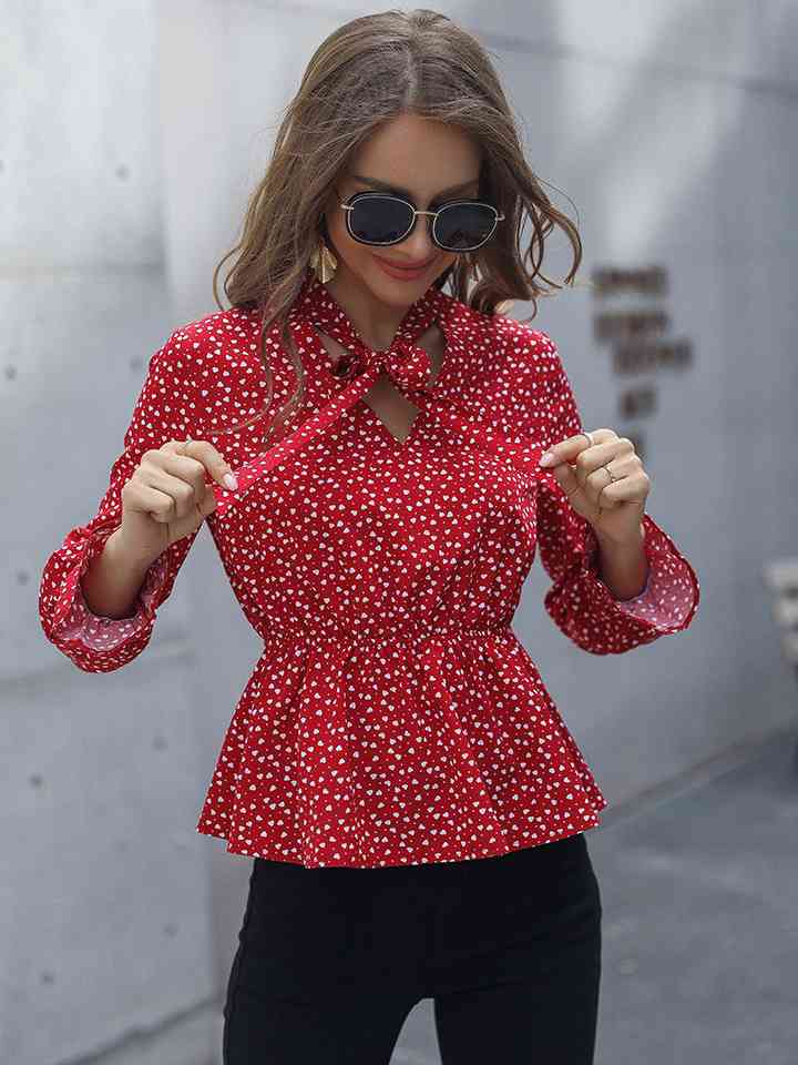 Printed Flounce Sleeve Peplum Blouse - Women’s Clothing & Accessories - Shirts & Tops - 3 - 2024