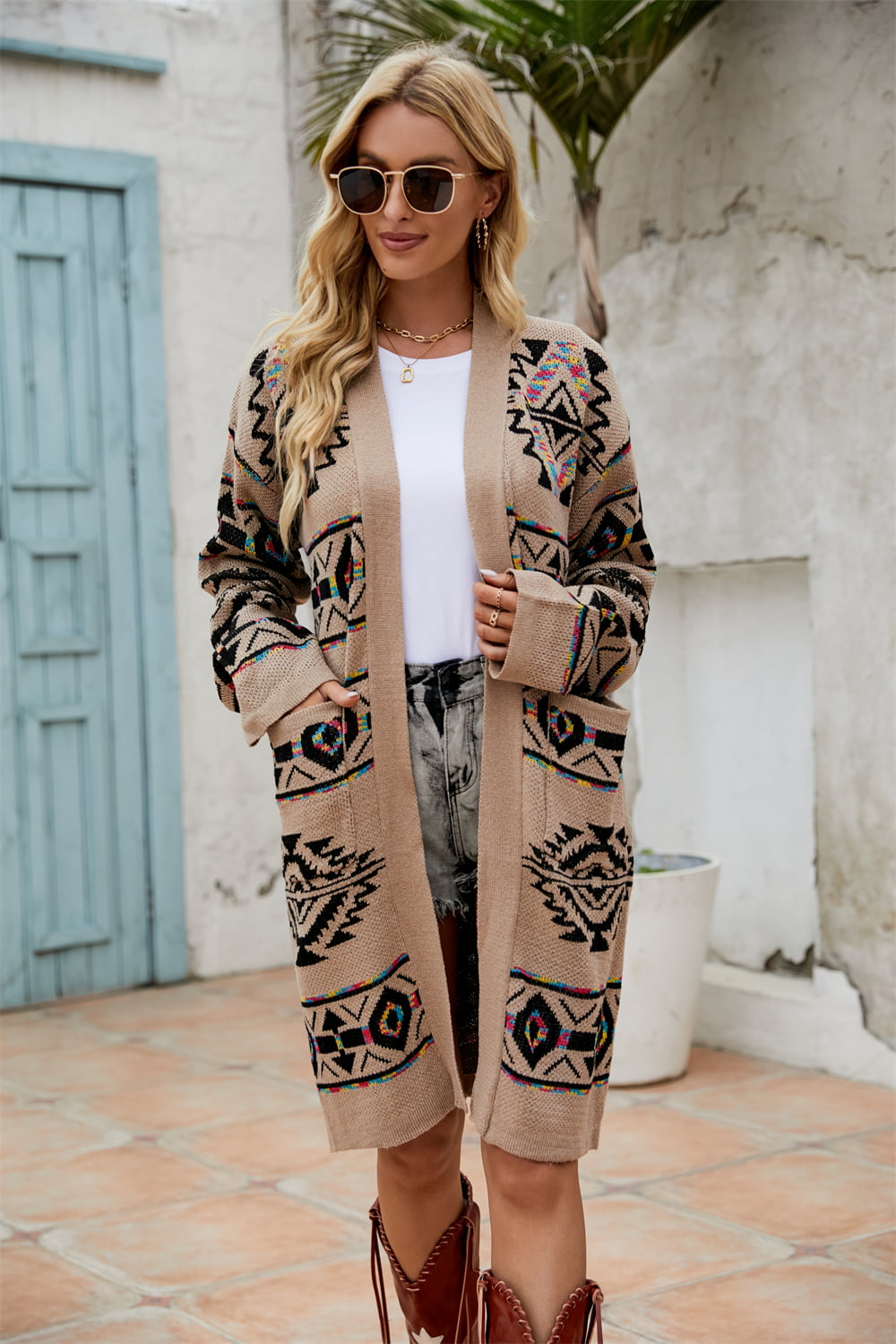 Printed Long Sleeve Cardigan with Pocket - Brown / S - Women’s Clothing & Accessories - Shirts & Tops - 4 - 2024