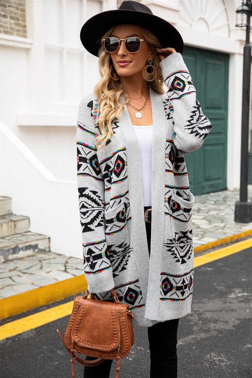 Printed Long Sleeve Cardigan with Pocket - Light Gray / S - Women’s Clothing & Accessories - Shirts & Tops - 1 - 2024