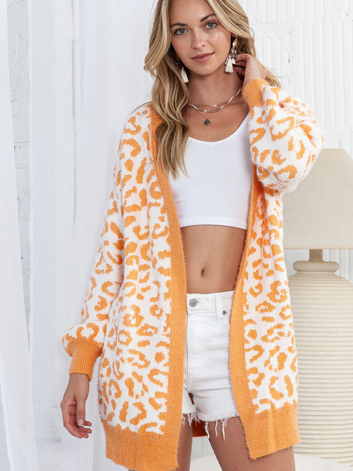 Printed Long Sleeve Cardigan - Orange / S - Women’s Clothing & Accessories - Shirts & Tops - 1 - 2024
