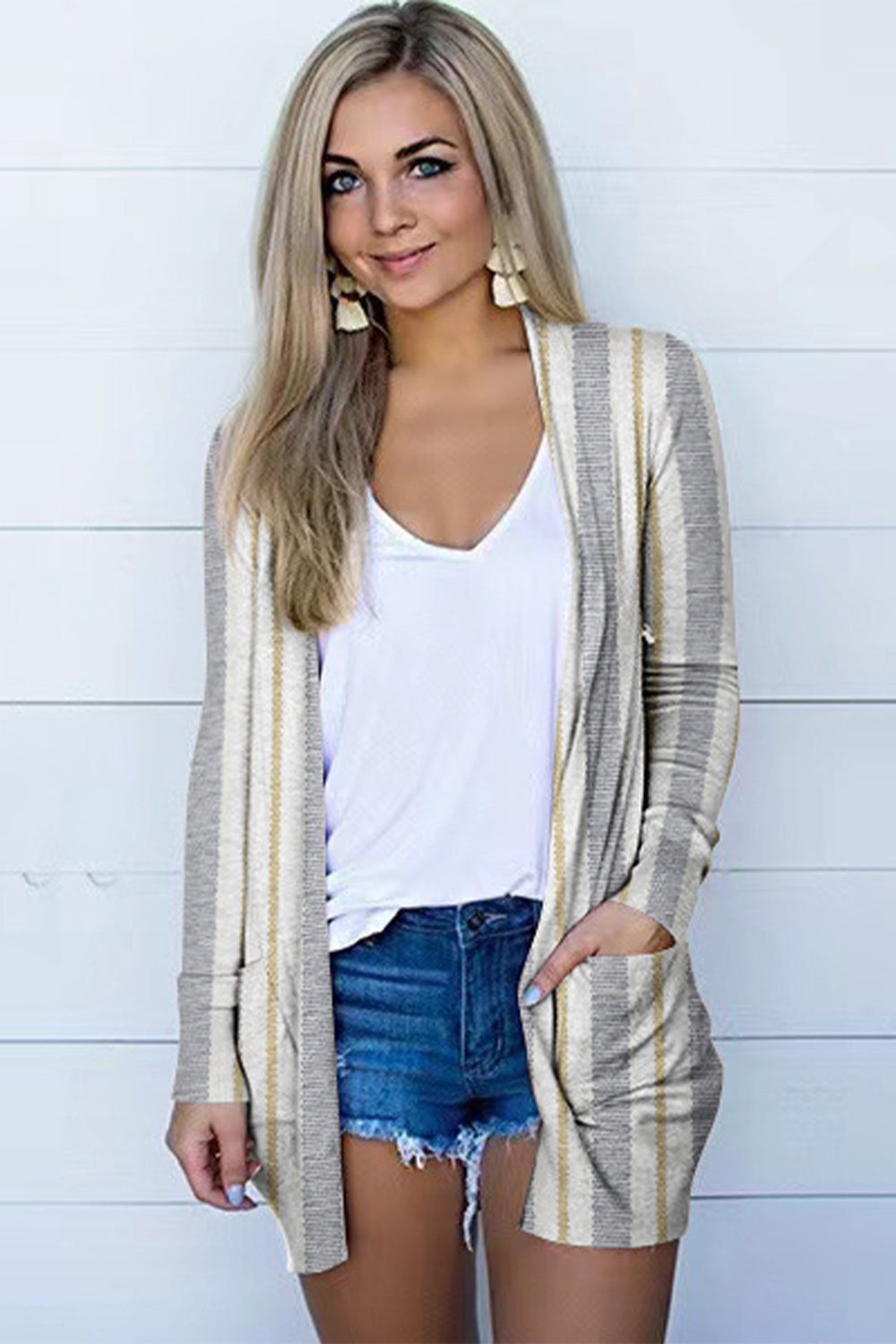 Printed Long Sleeve Cardigan - Stripe / S - Women’s Clothing & Accessories - Shirts & Tops - 16 - 2024