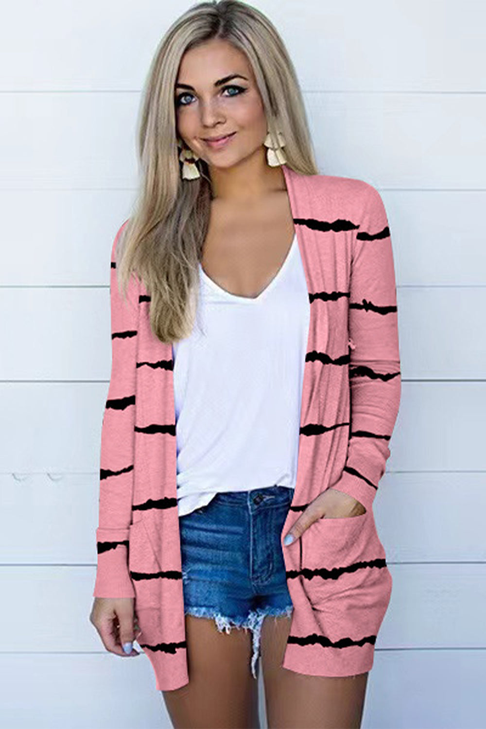 Printed Long Sleeve Cardigan - Pink / S - Women’s Clothing & Accessories - Shirts & Tops - 10 - 2024