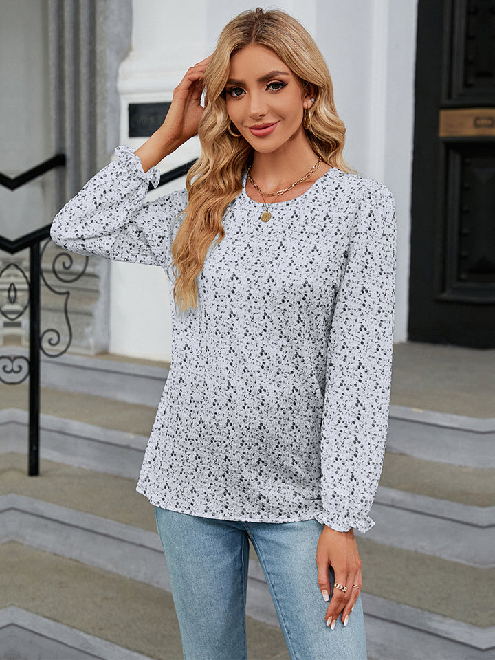 Printed Round Neck Flounce Sleeve Blouse - Floral / S - Women’s Clothing & Accessories - Shirts & Tops - 9 - 2024