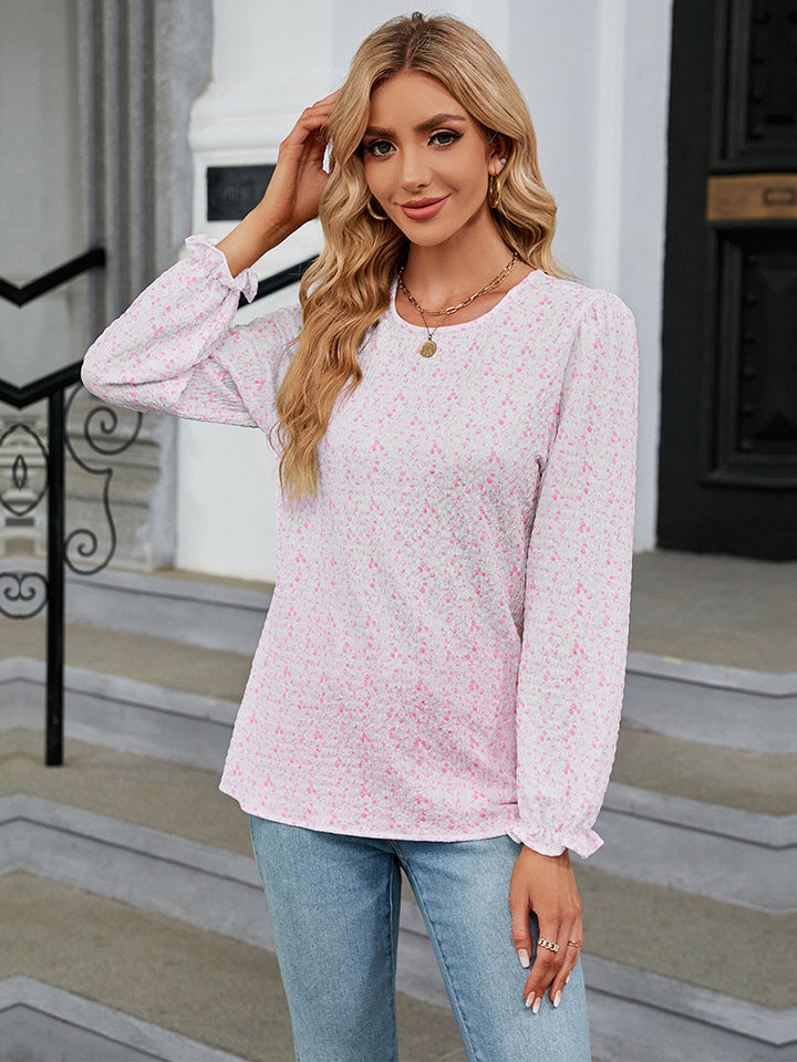 Printed Round Neck Flounce Sleeve Blouse - Pink / S - Women’s Clothing & Accessories - Shirts & Tops - 5 - 2024