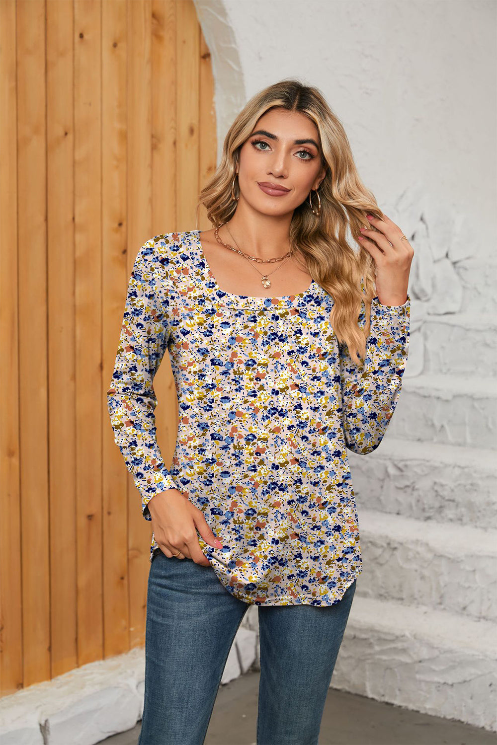 Printed Square Neck Long Sleeve Blouse - Floral / S - Women’s Clothing & Accessories - Shirts & Tops - 7 - 2024