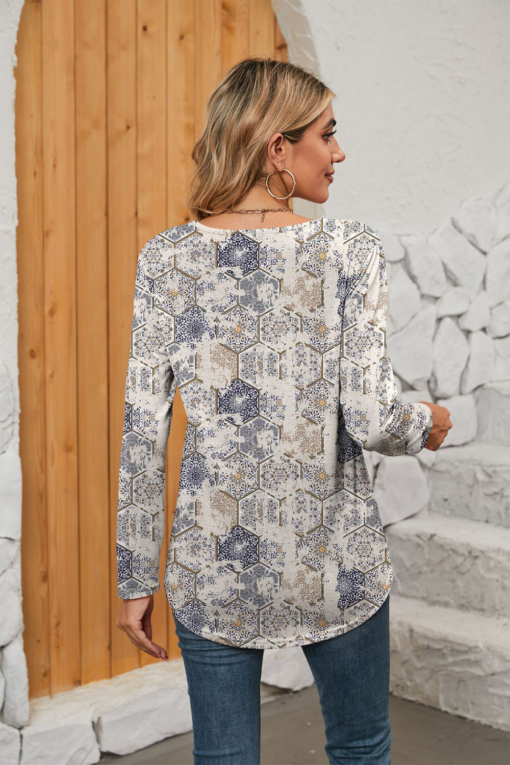 Printed Square Neck Long Sleeve Blouse - Women’s Clothing & Accessories - Shirts & Tops - 15 - 2024