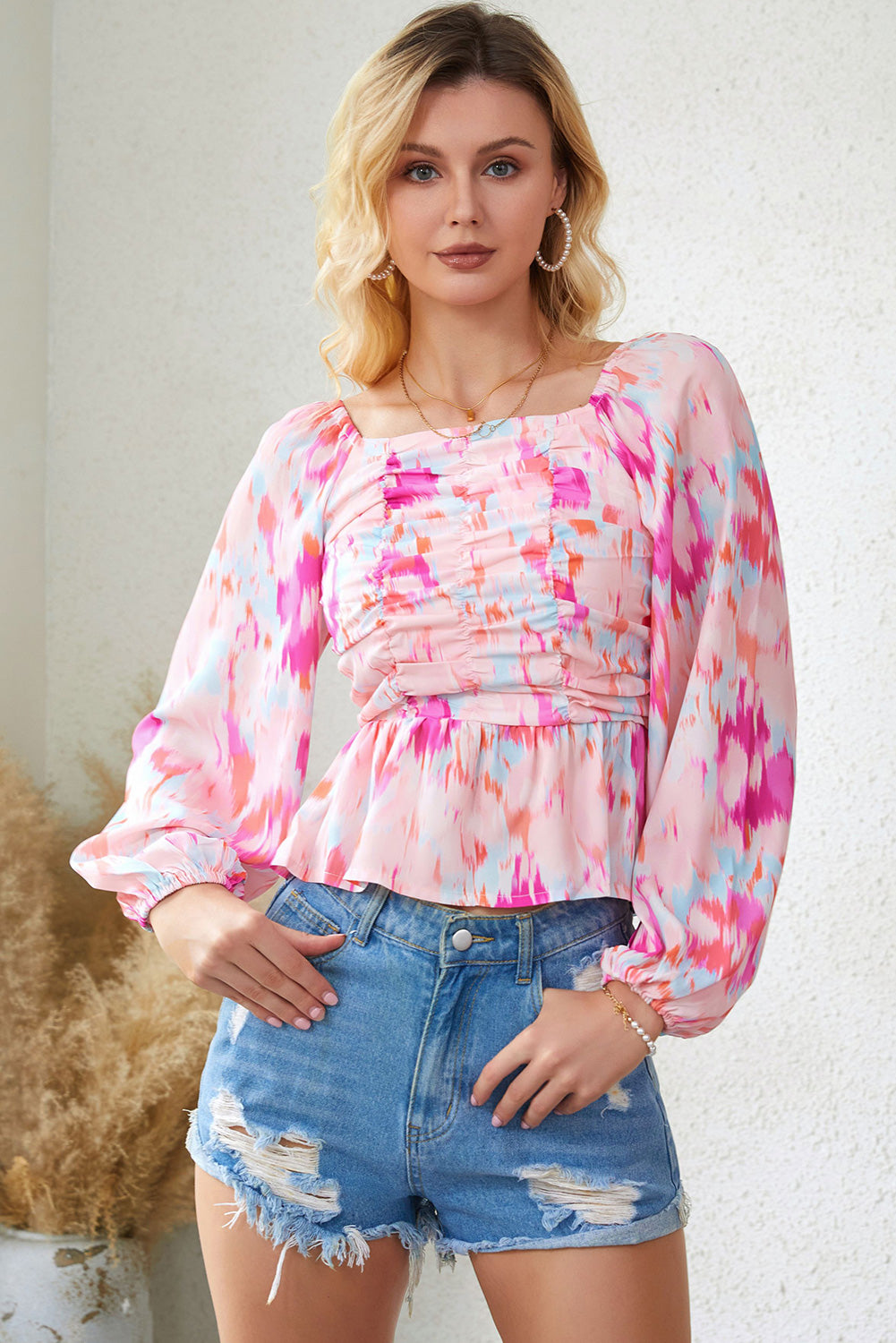 Printed Square Neck Raglan Sleeve Blouse - Multicolor / S - Women’s Clothing & Accessories - Shirts & Tops - 1 - 2024