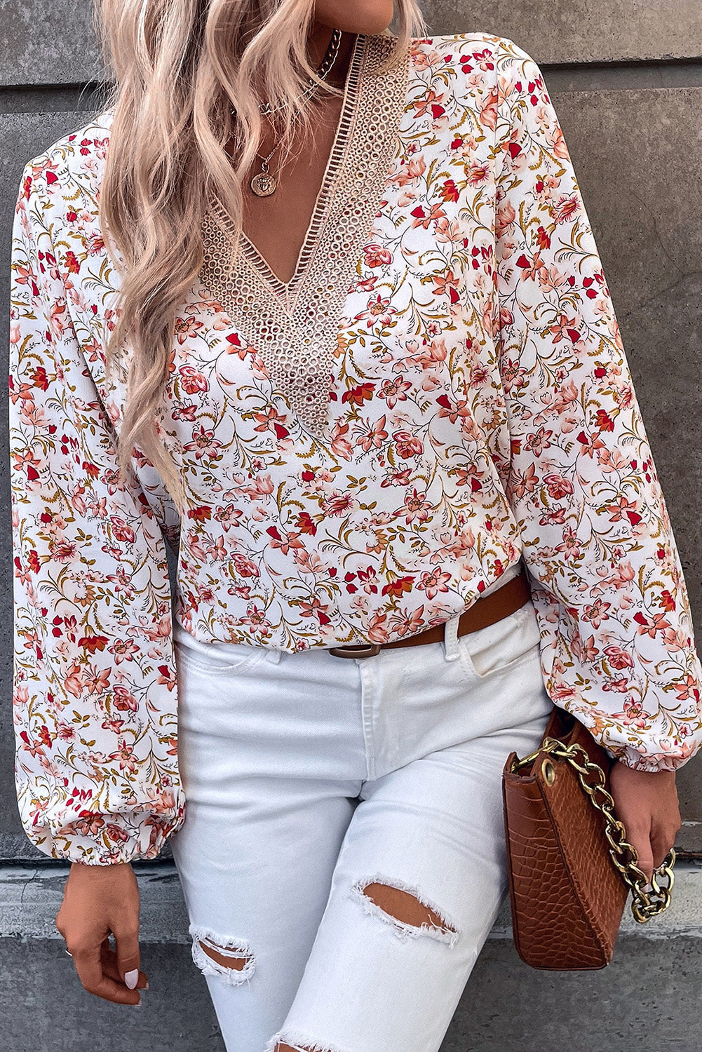 Printed V-Neck Long Sleeve Blouse - Women’s Clothing & Accessories - Shirts & Tops - 4 - 2024