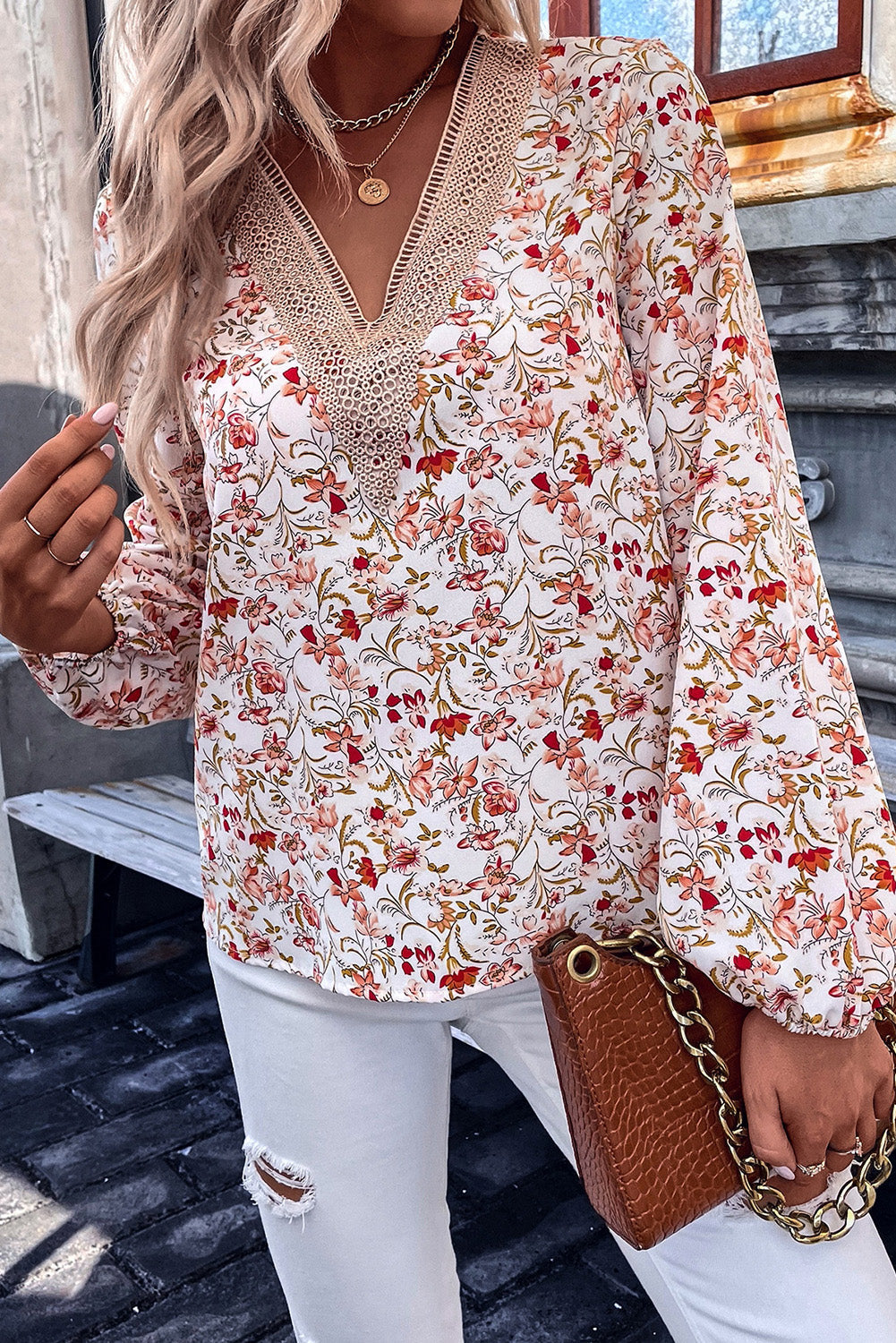 Printed V-Neck Long Sleeve Blouse - Women’s Clothing & Accessories - Shirts & Tops - 3 - 2024