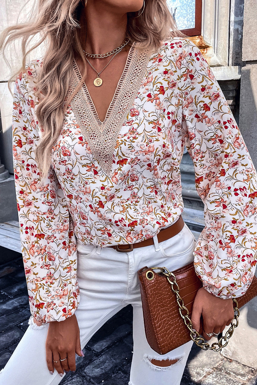 Printed V-Neck Long Sleeve Blouse - Women’s Clothing & Accessories - Shirts & Tops - 5 - 2024