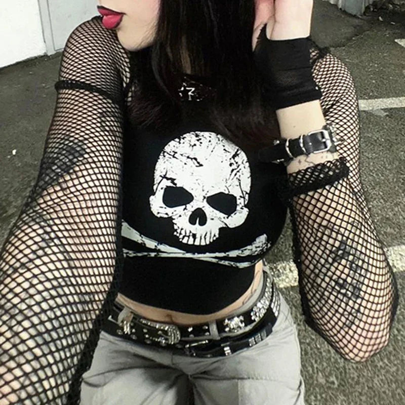 Punk Skull Camisole - Grunge Crop Top - black / L - Women’s Clothing & Accessories - Shirts & Tops - 2 - 2024