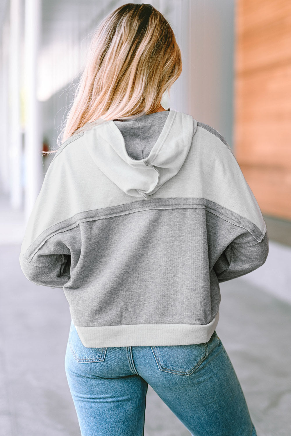 Quarter-Button Exposed Seam Dropped Shoulder Hoodie - Women’s Clothing & Accessories - Shirts & Tops - 12 - 2024