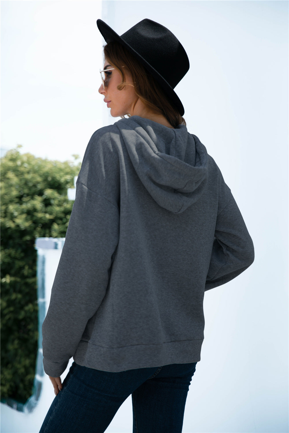 Quarter Snap Drawstring Hoodie with Kangaroo Pocket - Women’s Clothing & Accessories - Shirts & Tops - 7 - 2024