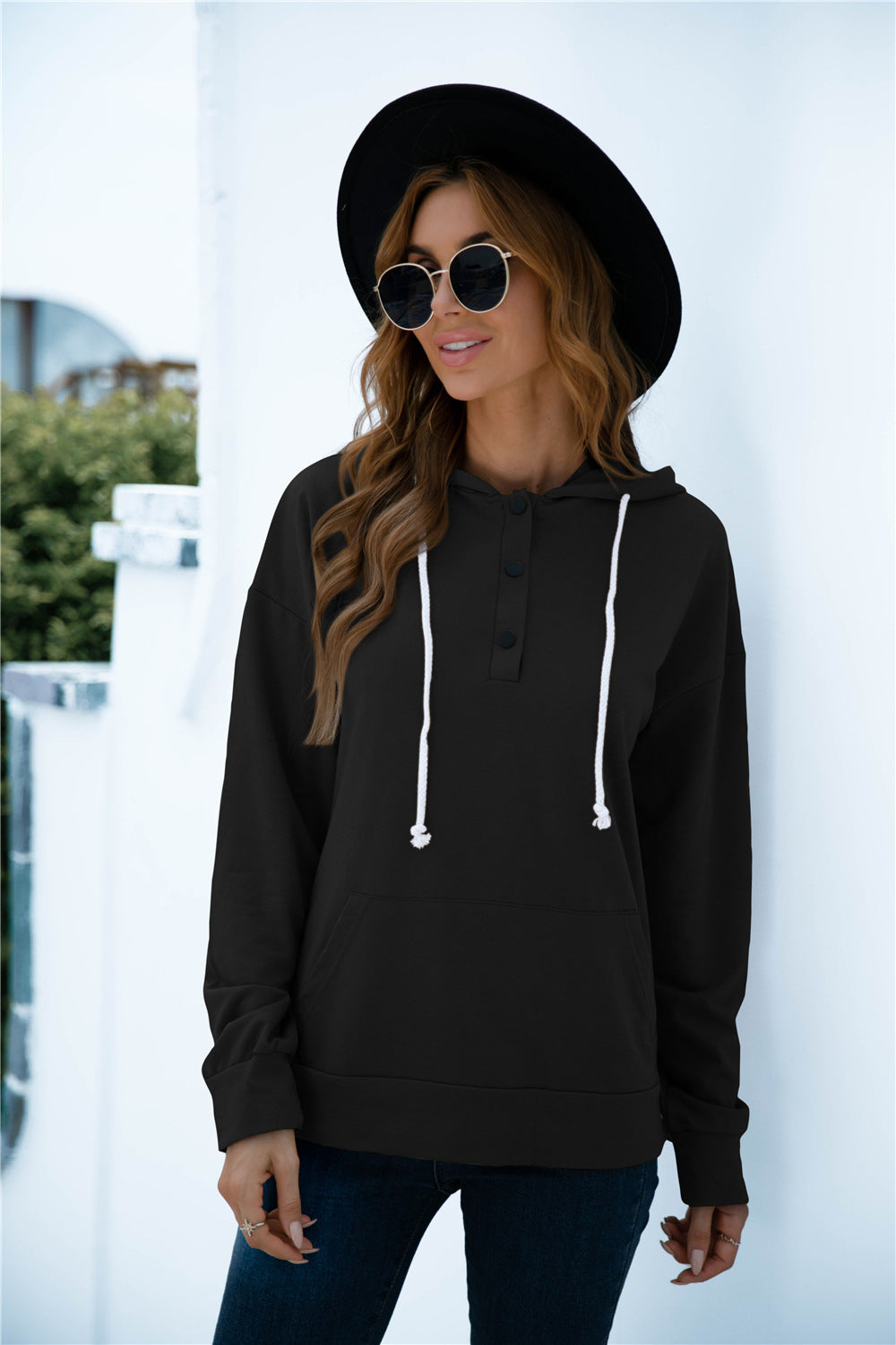 Quarter Snap Drawstring Hoodie with Kangaroo Pocket - Women’s Clothing & Accessories - Shirts & Tops - 8 - 2024