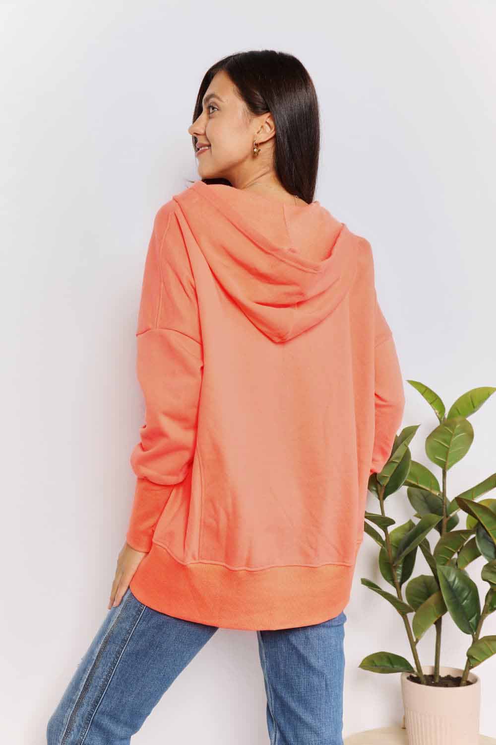 Quarter-Snap Dropped Shoulder Hoodie - Women’s Clothing & Accessories - Shirts & Tops - 2 - 2024