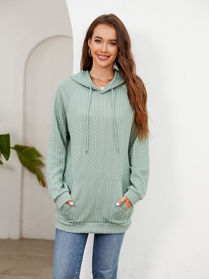 Raglan Sleeve Front Pocket Hoodie - Green / S - Women’s Clothing & Accessories - Shirts & Tops - 17 - 2024
