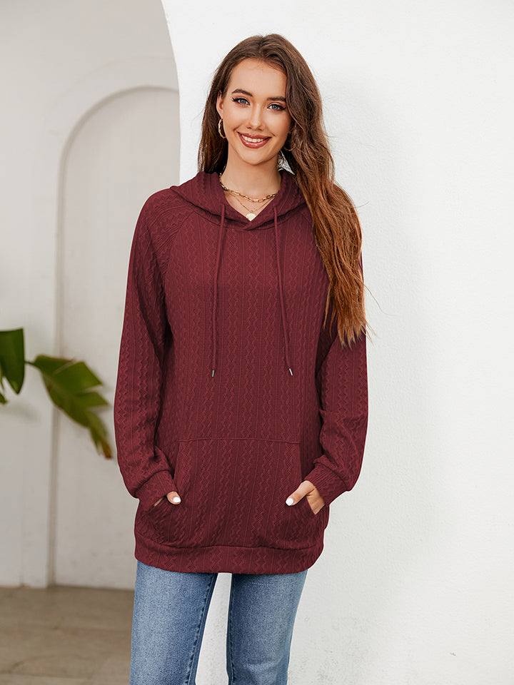 Raglan Sleeve Front Pocket Hoodie - Red / S - Women’s Clothing & Accessories - Shirts & Tops - 5 - 2024