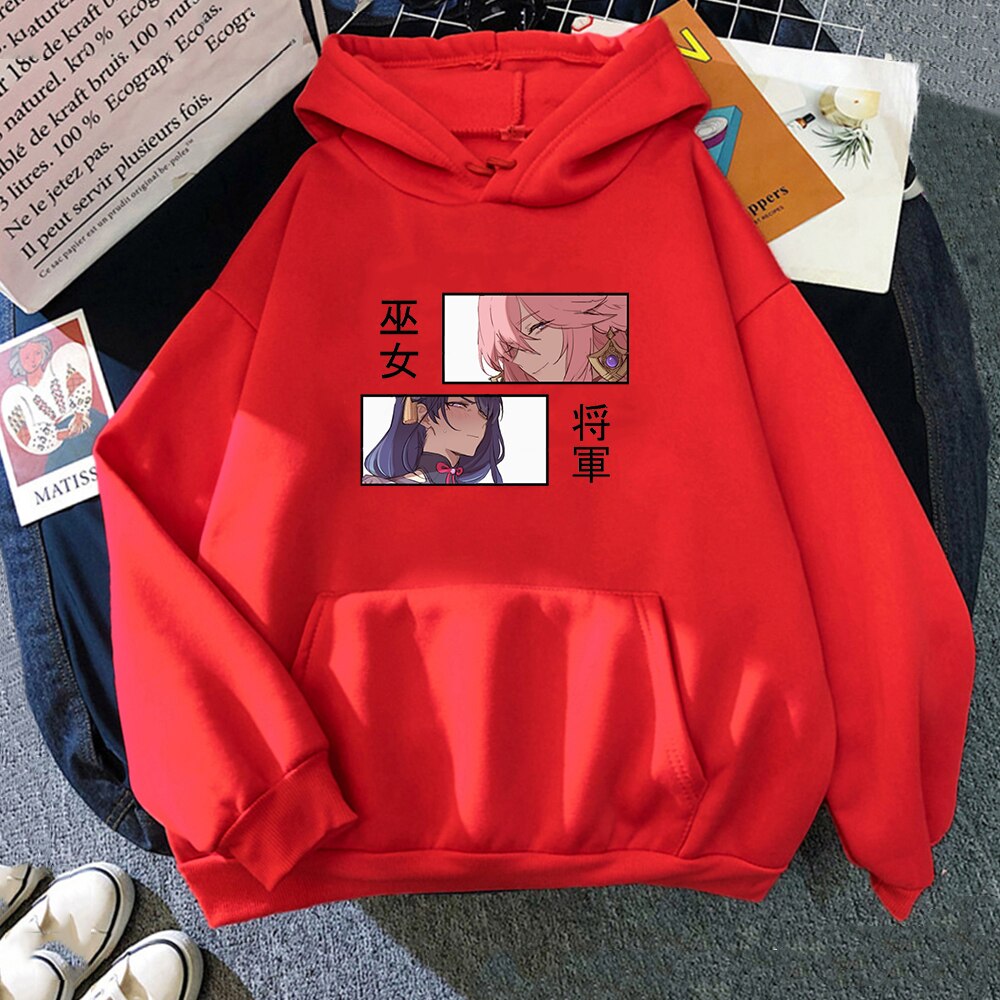 Raiden Shogun X Yae Genshin Impact Hoodies - Red / S - Women’s Clothing & Accessories - Shirts & Tops - 9 - 2024