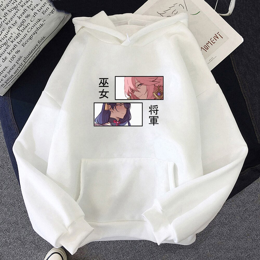 Raiden Shogun X Yae Genshin Impact Hoodies - White / S - Women’s Clothing & Accessories - Shirts & Tops - 18 - 2024