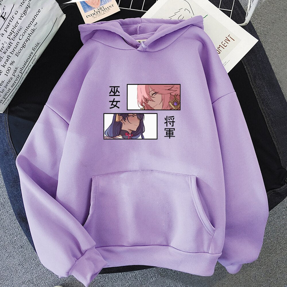 Raiden Shogun X Yae Genshin Impact Hoodies - Light Purple / S - Women’s Clothing & Accessories - Shirts & Tops - 16