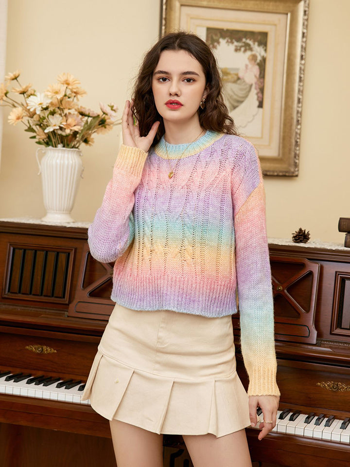 Rainbow Color Cable-Knit Dropped Shoulder Knit Top - Women’s Clothing & Accessories - Shirts & Tops - 3 - 2024