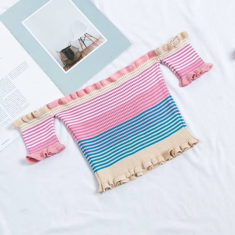Rainbow Striped Crop Top - Pink / One Size - Women’s Clothing & Accessories - Shirts & Tops - 11 - 2024