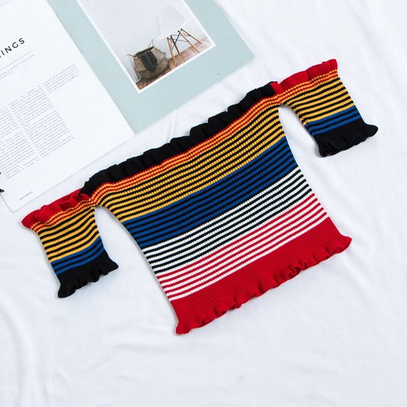 Rainbow Striped Crop Top - Red / One Size - Women’s Clothing & Accessories - Shirts & Tops - 10 - 2024