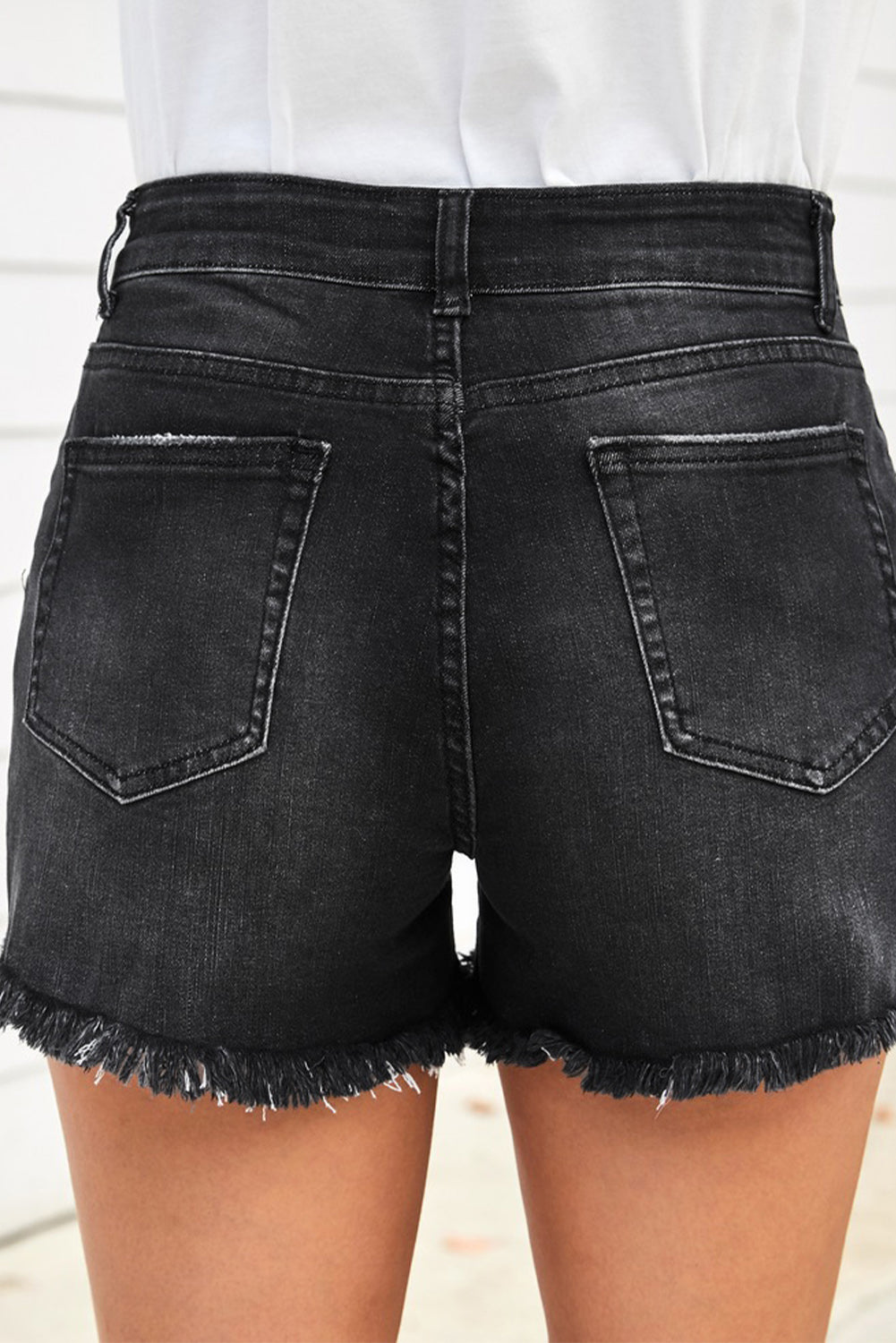Raw Hem Distressed Denim Shorts with Pockets - Women’s Clothing & Accessories - Shorts - 3 - 2024