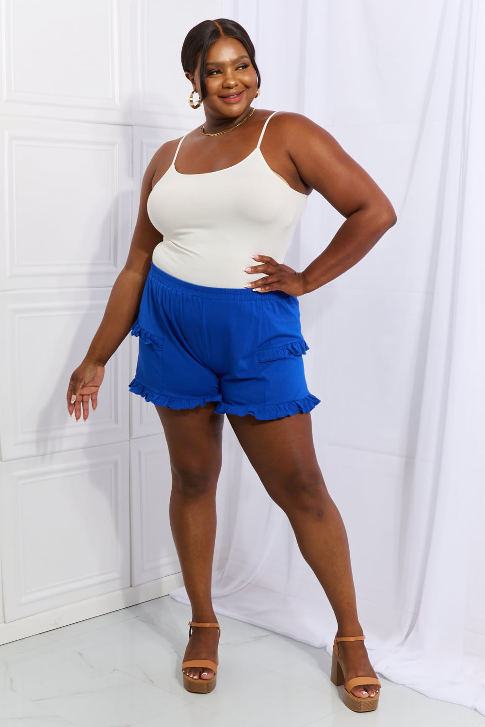 Relaxed Aura Full Size Ruffle Trim Shorts in Royal - Women’s Clothing & Accessories - Shorts - 4 - 2024