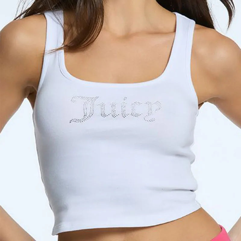 Rhinestone ’Juicy’ Tank - Punk Vintage Tank Top - White / XL - Women’s Clothing & Accessories - Shirts & Tops - 5 - 2024