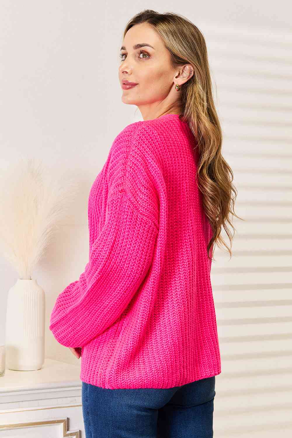 Rib-Knit Open Front Drop Shoulder Cardigan - Women’s Clothing & Accessories - Shirts & Tops - 2 - 2024
