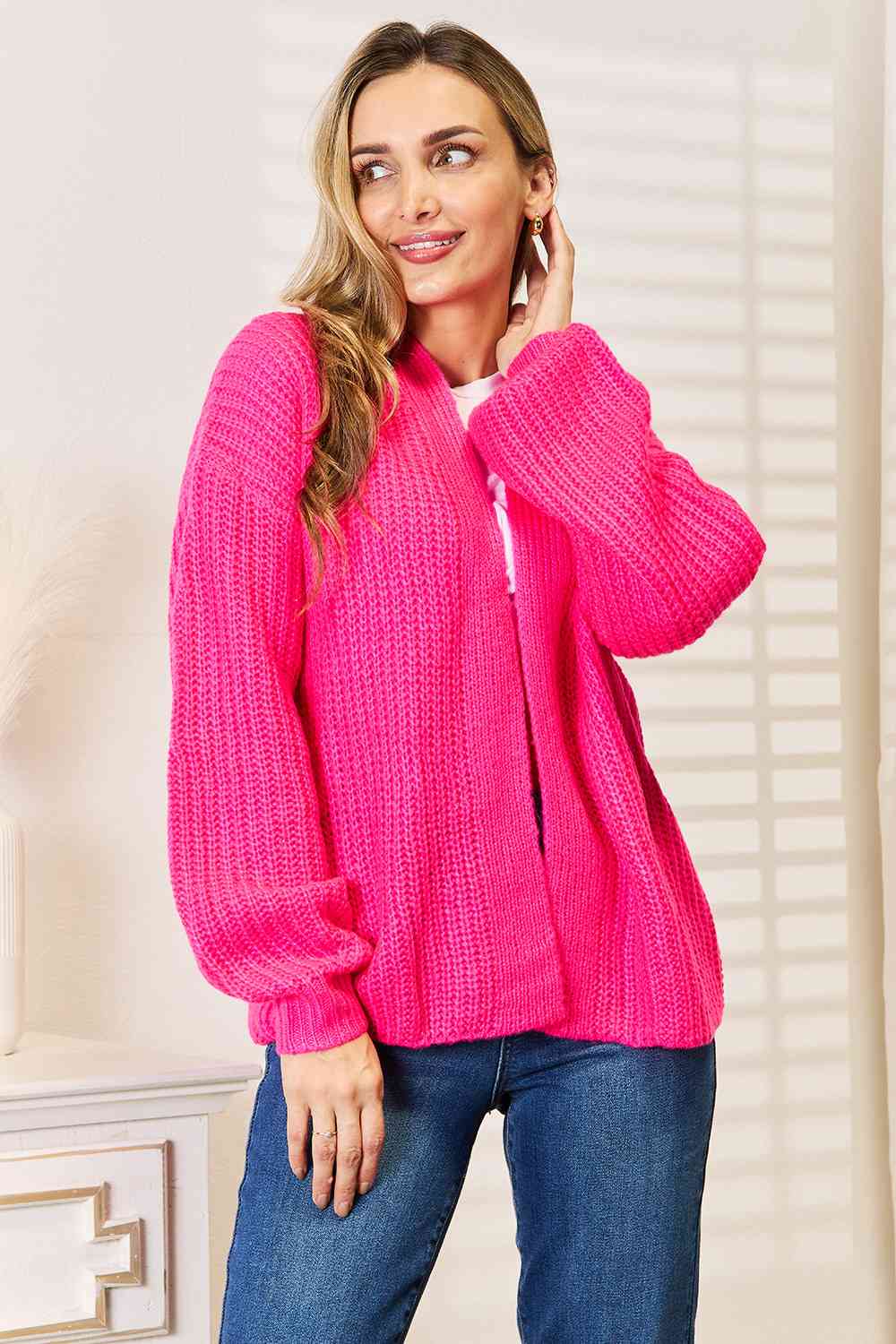 Rib-Knit Open Front Drop Shoulder Cardigan - Women’s Clothing & Accessories - Shirts & Tops - 3 - 2024