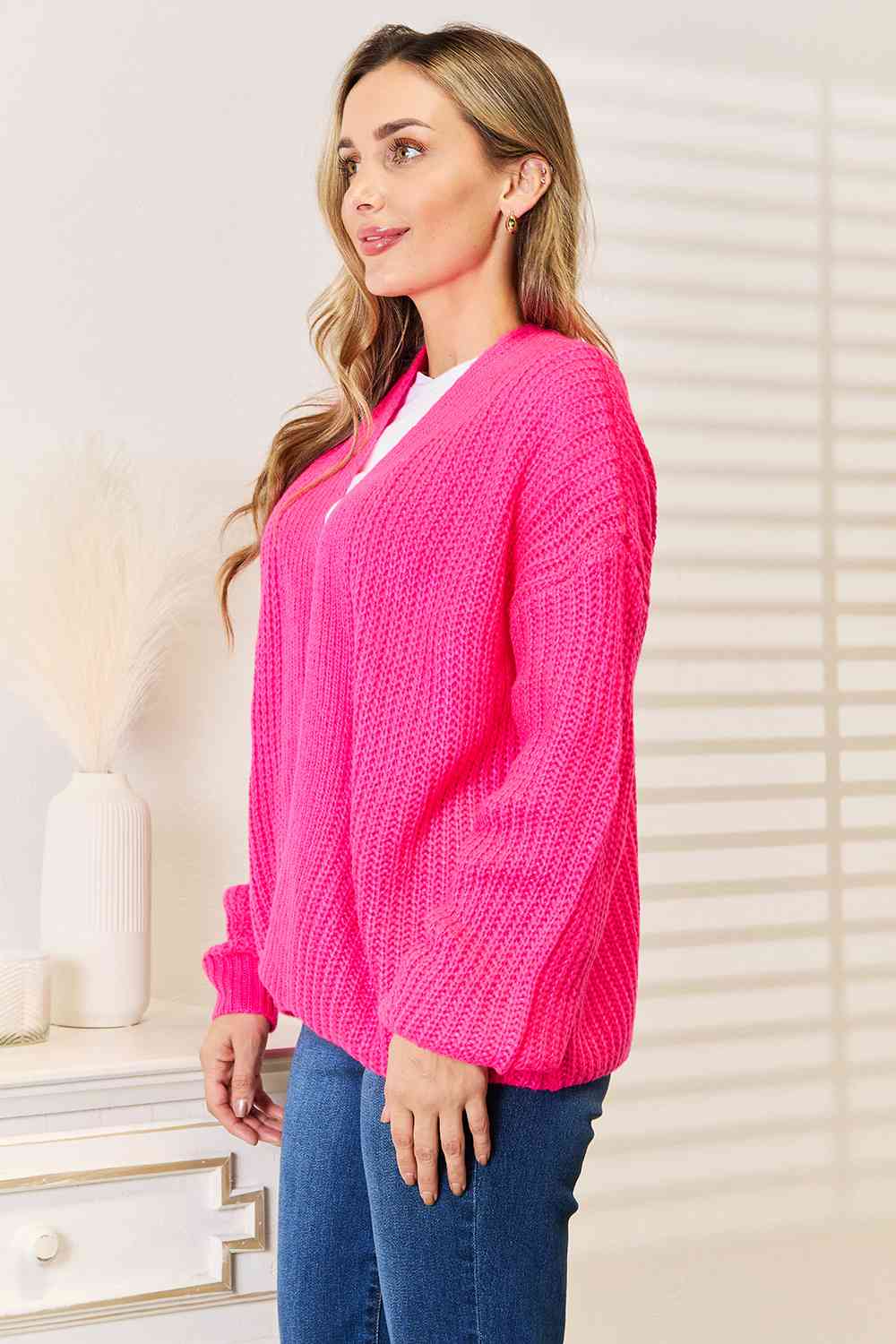 Rib-Knit Open Front Drop Shoulder Cardigan - Women’s Clothing & Accessories - Shirts & Tops - 4 - 2024
