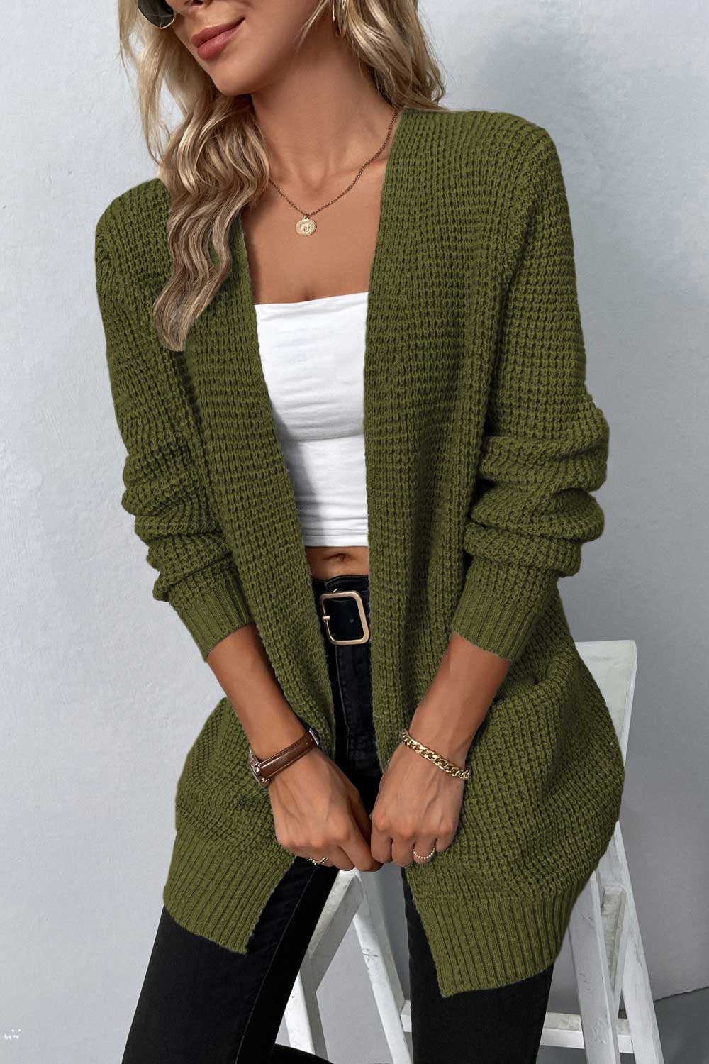 Rib-Knit Open Front Pocketed Cardigan - Women’s Clothing & Accessories - Shirts & Tops - 10 - 2024