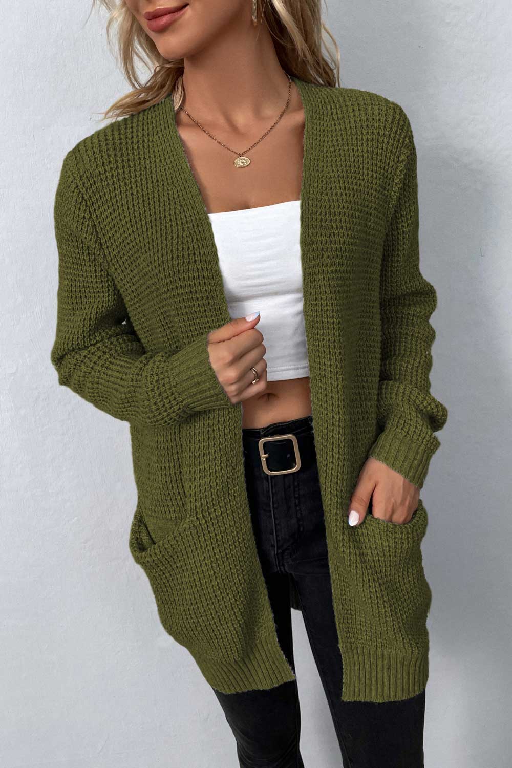 Rib-Knit Open Front Pocketed Cardigan - Women’s Clothing & Accessories - Shirts & Tops - 9 - 2024