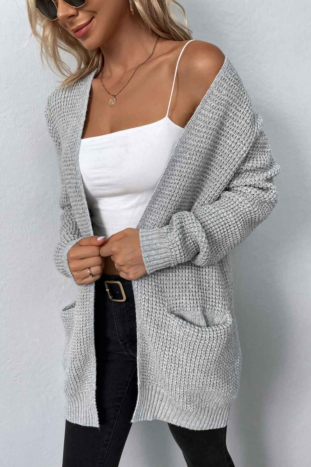 Rib-Knit Open Front Pocketed Cardigan - Women’s Clothing & Accessories - Shirts & Tops - 6 - 2024