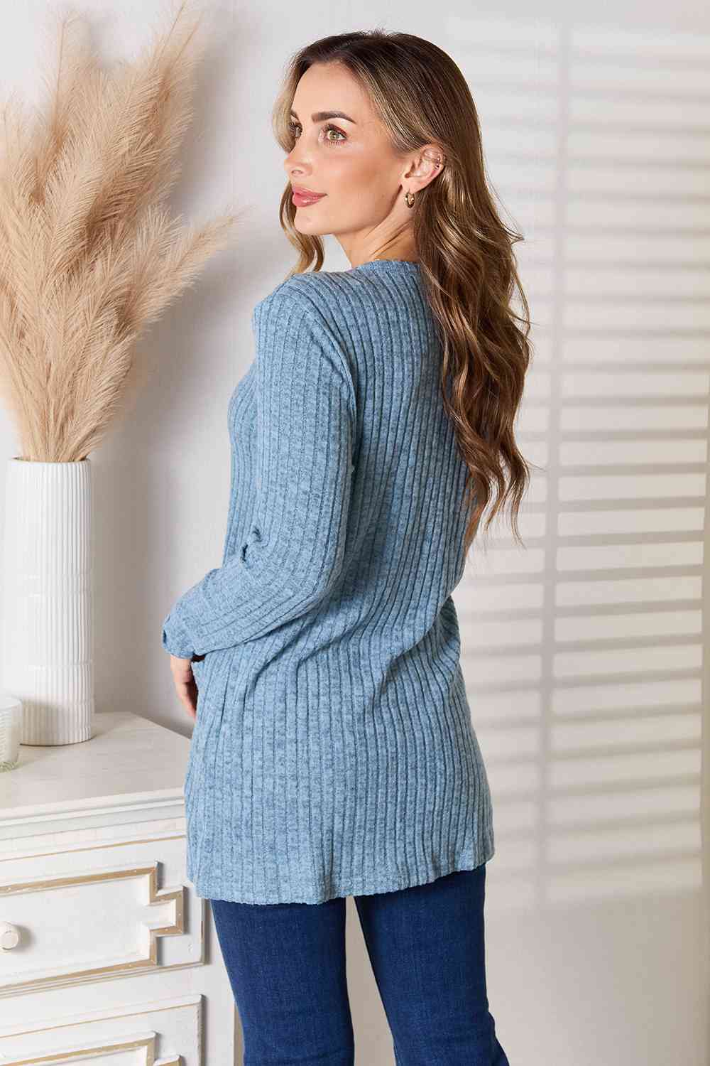 Ribbed Button-Up Cardigan with Pockets - Women’s Clothing & Accessories - Shirts & Tops - 12 - 2024
