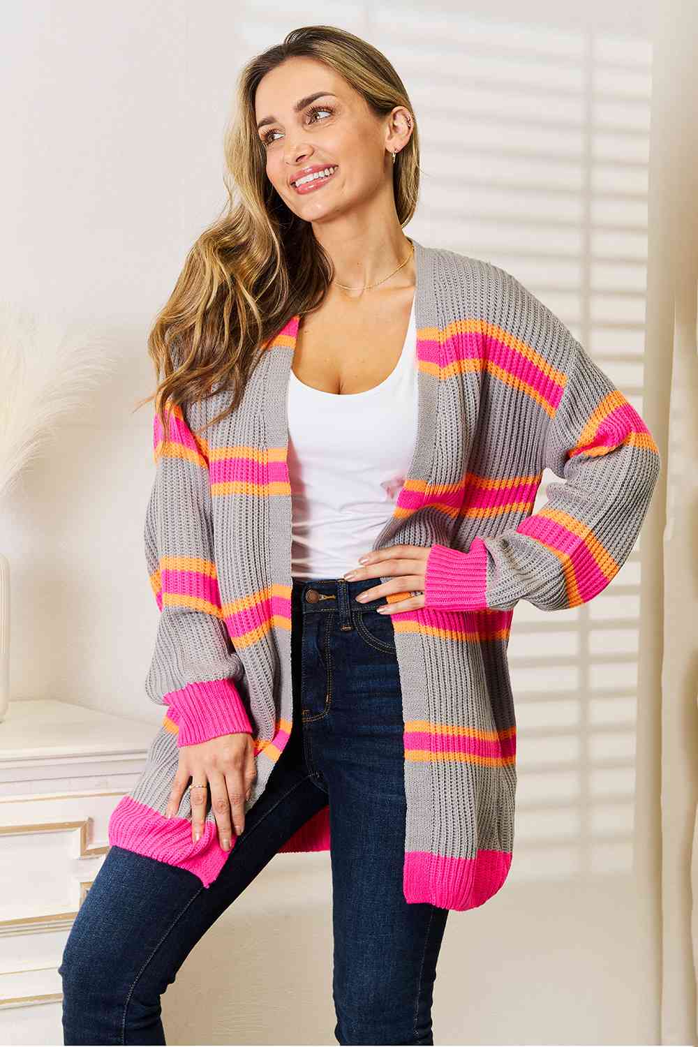 Ribbed Long Sleeve Cardigan - Charcoal / S - Women’s Clothing & Accessories - Shirts & Tops - 1 - 2024