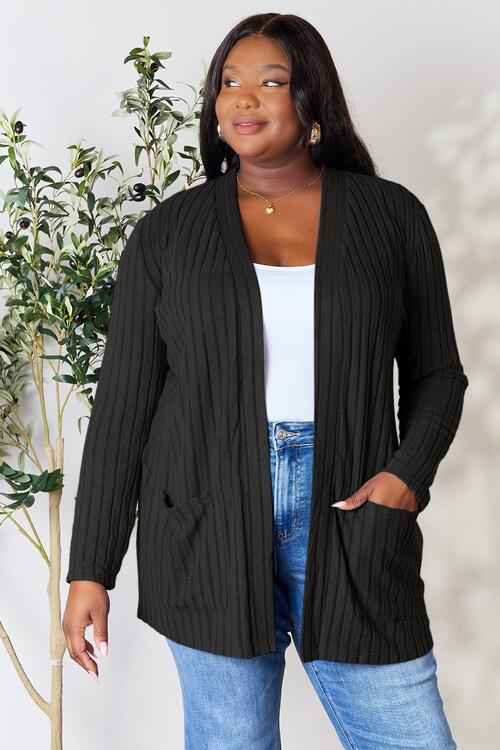 Ribbed Open Front Cardigan with Pockets - Black / S - Women’s Clothing & Accessories - Shirts & Tops - 8 - 2024