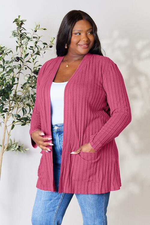 Ribbed Open Front Cardigan with Pockets - Women’s Clothing & Accessories - Shirts & Tops - 22 - 2024